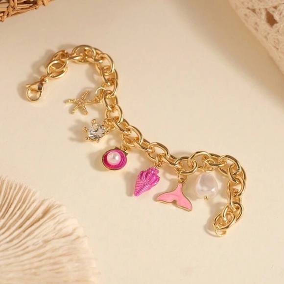 Pink and Gold Shell Charm Bracelet - Picture 5 of 5